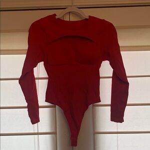 Chic Red Long Sleeve Bodysuit